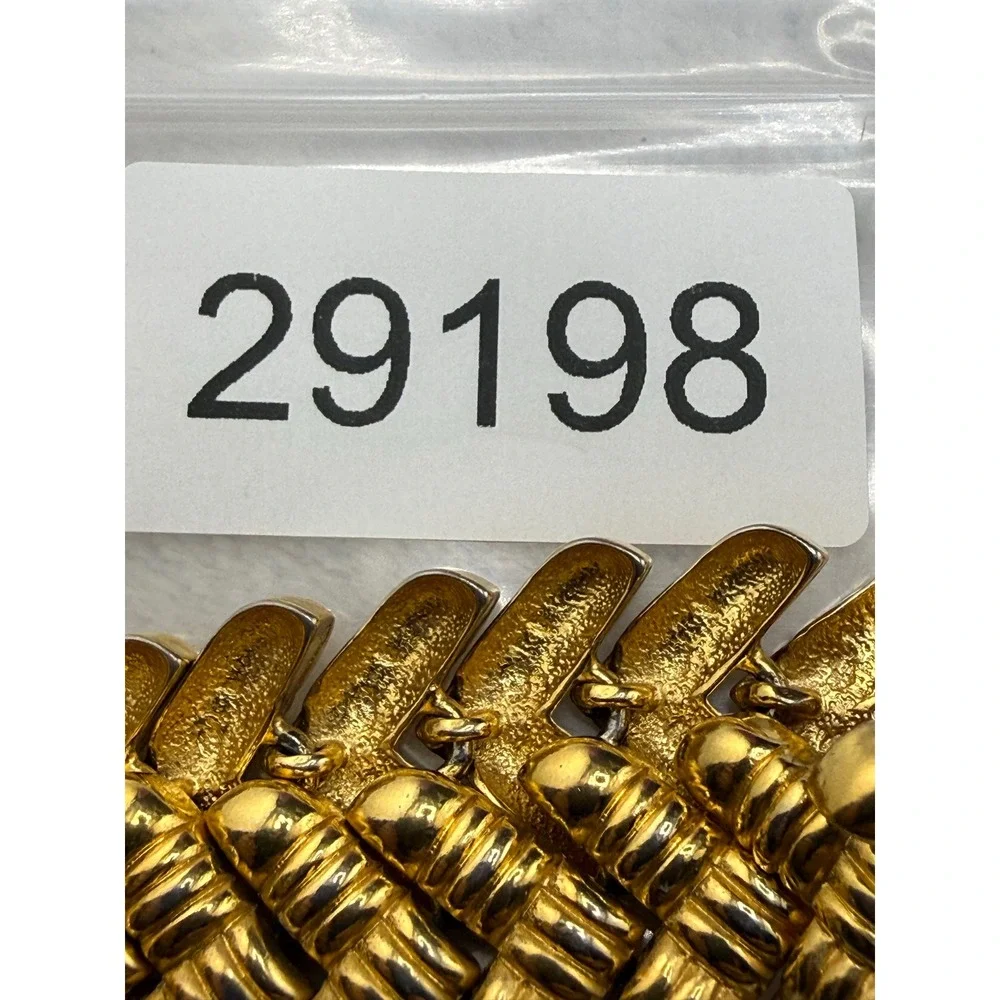 Vintage AFJ Woven Link Bracelet Gold Tone Chunky Ribbed Statement 7